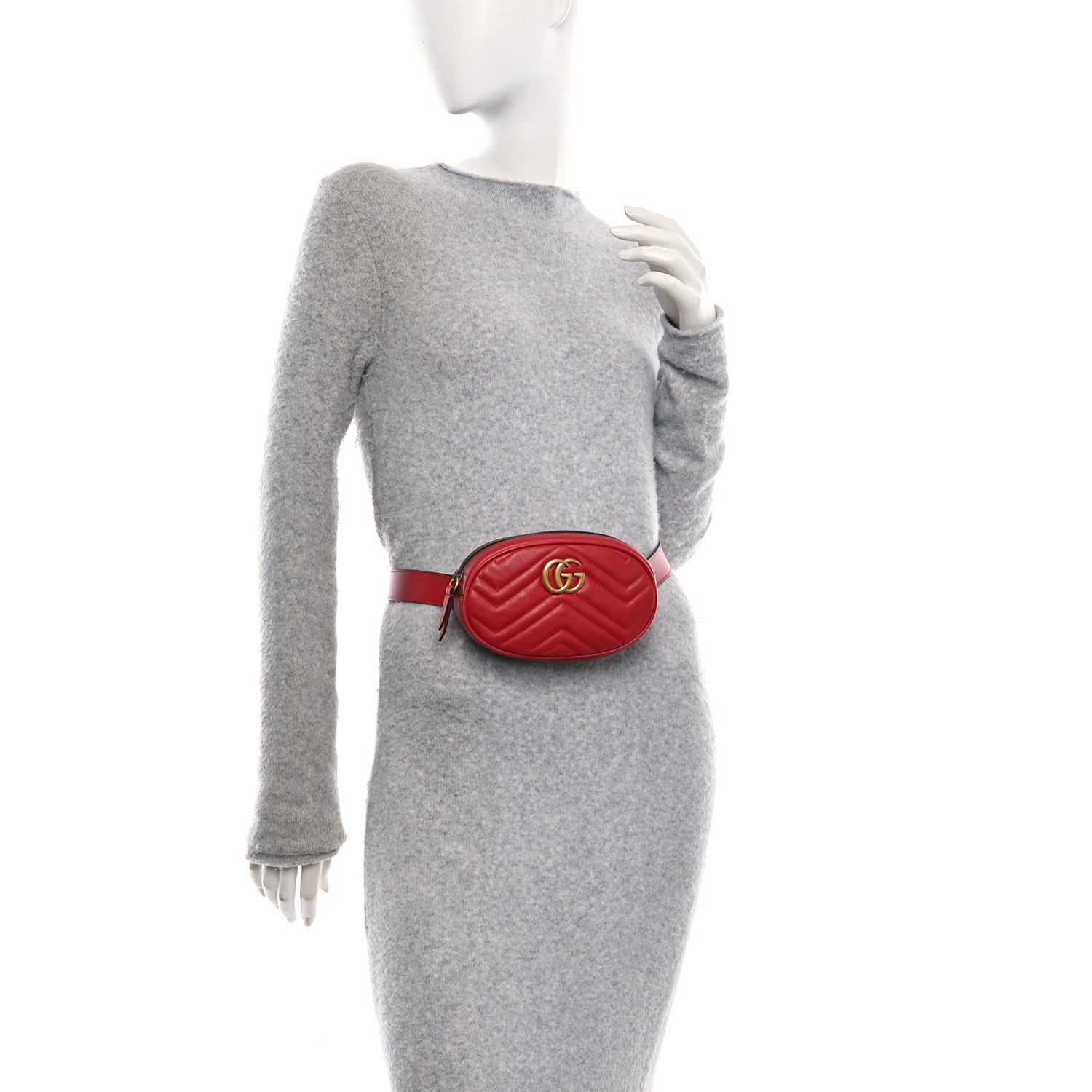 Calfskin Matelasse GG Marmont Belt Bag 85 34 Hibiscus Red