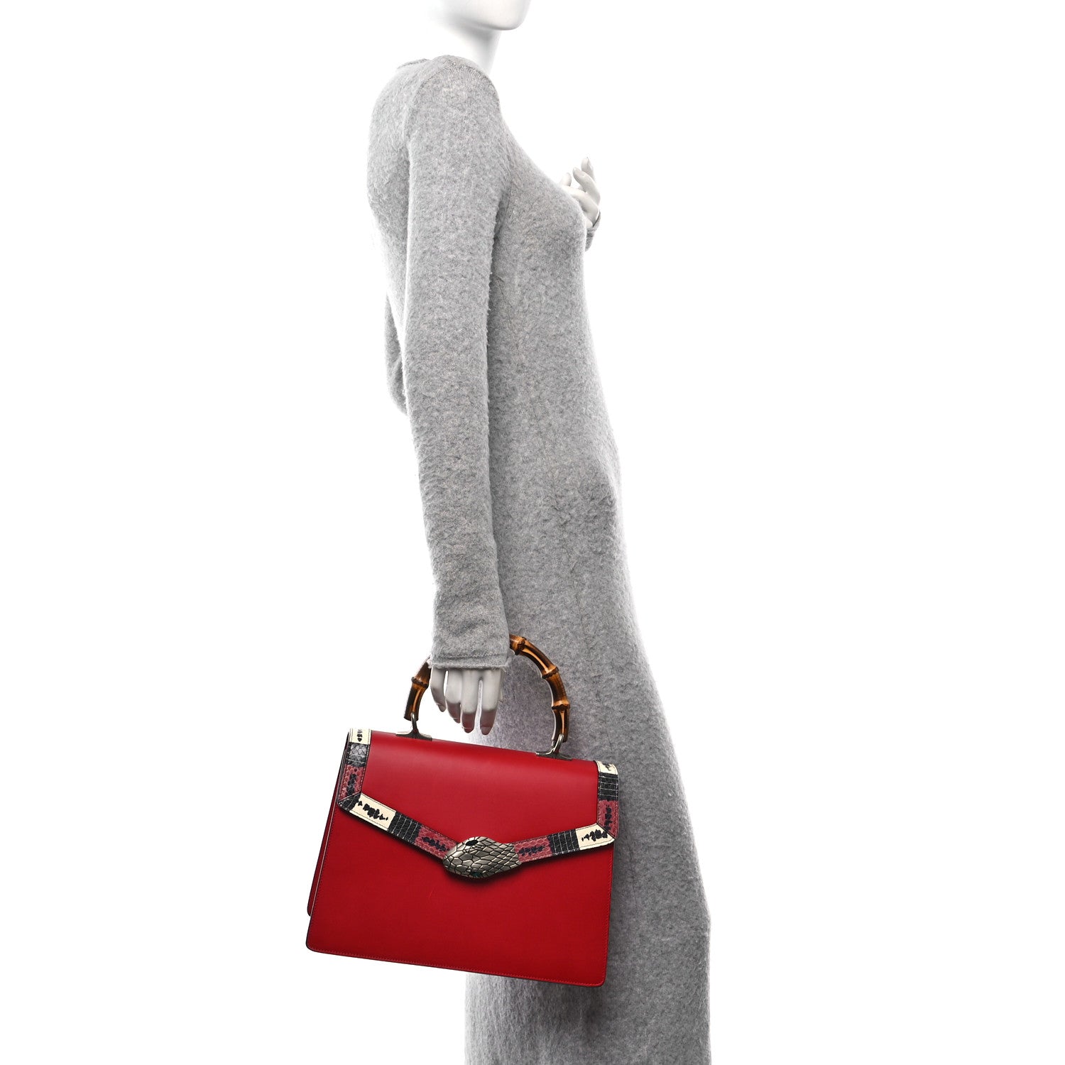 Calfskin Snakeskin Medium Lilith Top Handle Bag Red