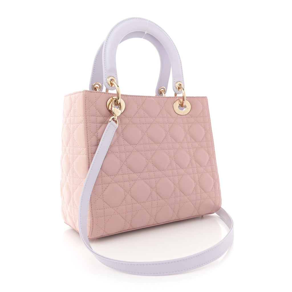 Lambskin Cannage Medium Tri-Color Lady Dior Rose Pale