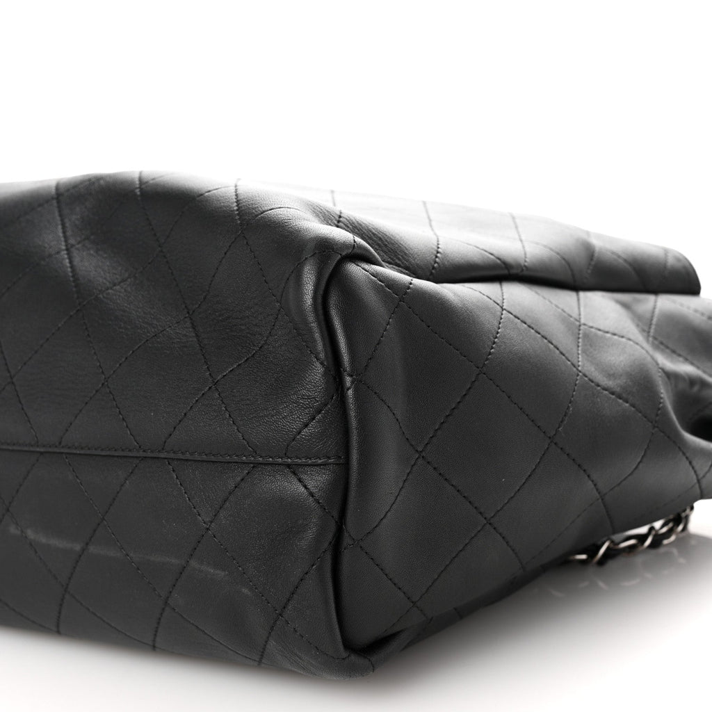 Calfskin Stitched Large Lady Coco Shopping Tote Black