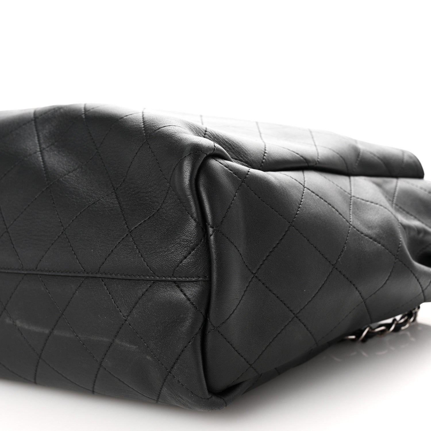 Calfskin Stitched Large Lady Coco Shopping Tote Black