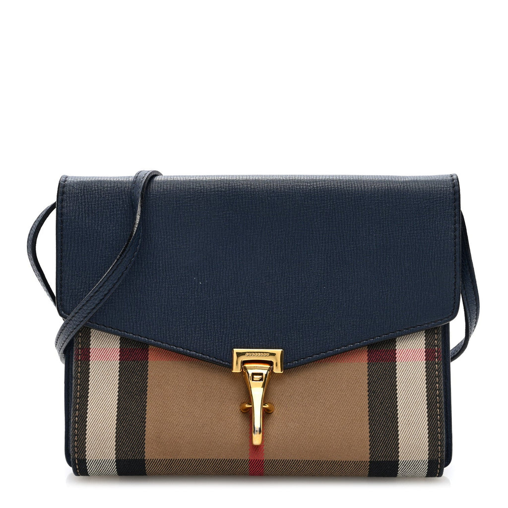 Derby Calfskin House Check Small Macken Crossbody Bag Ink Blue