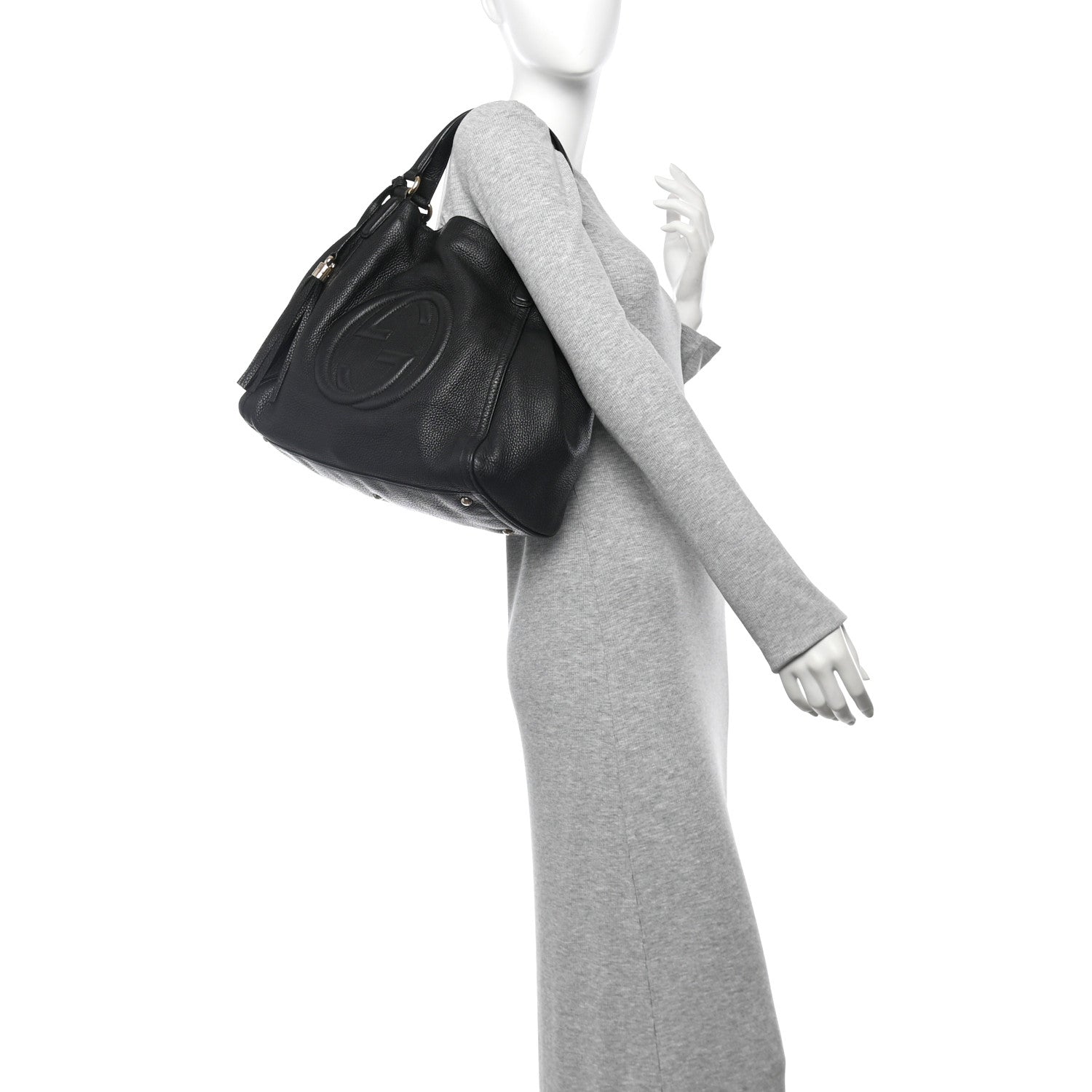 Pebbled Calfskin Medium Soho Shoulder Bag Black