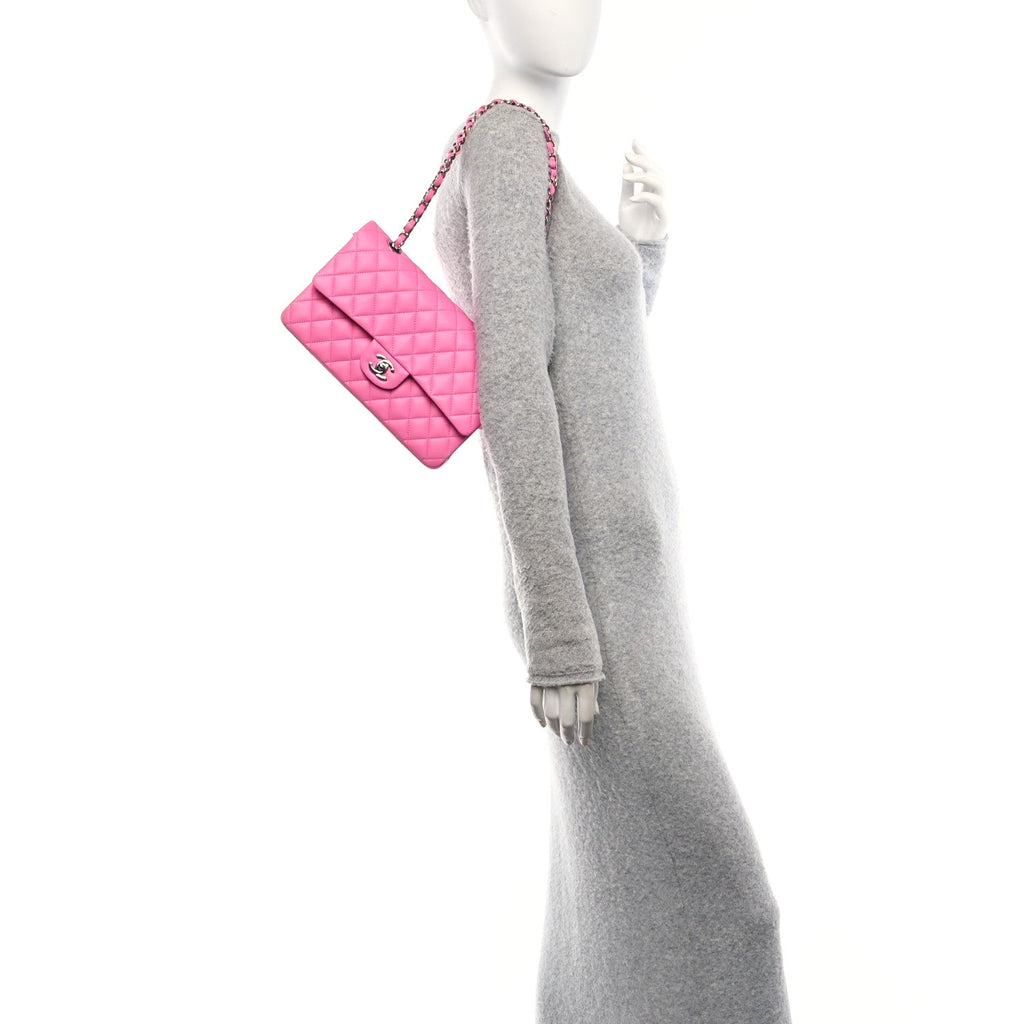 Lambskin Quilted Medium Double Flap Pink