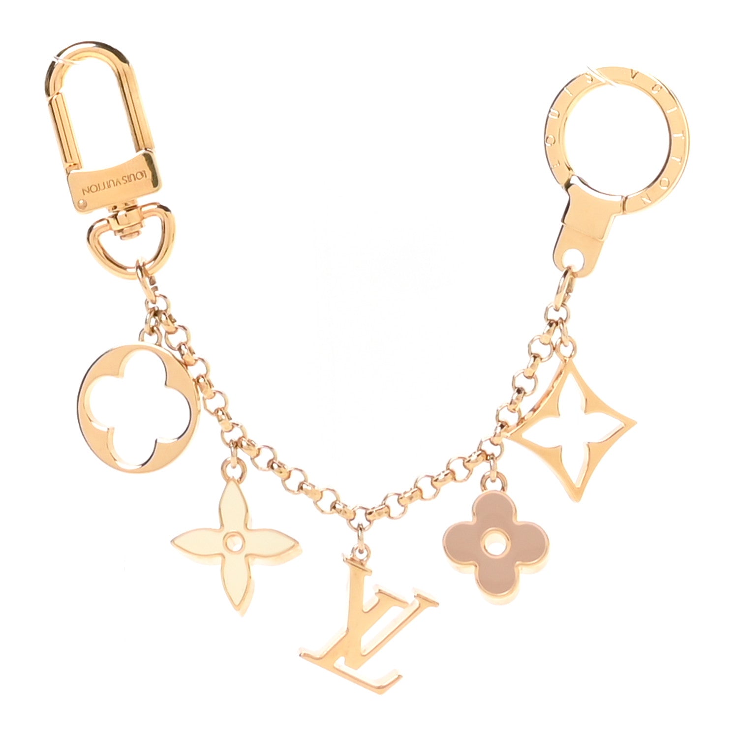 Brass Enamel Fleur De Monogram Bag Charm Chain Gold