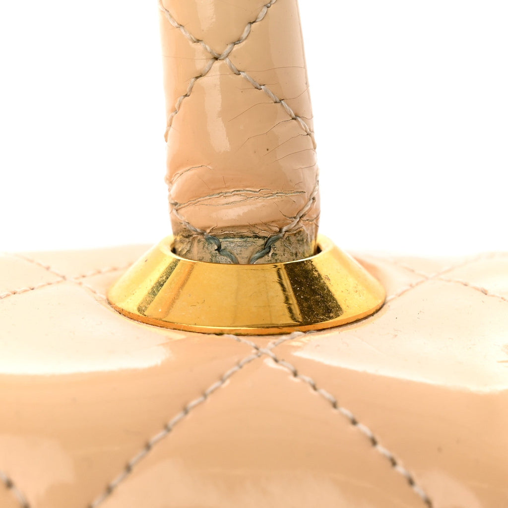 Patent Quilted Top Handle Single Flap Light Beige