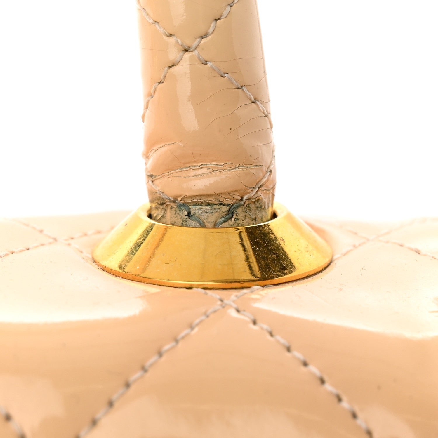 Patent Quilted Top Handle Single Flap Light Beige