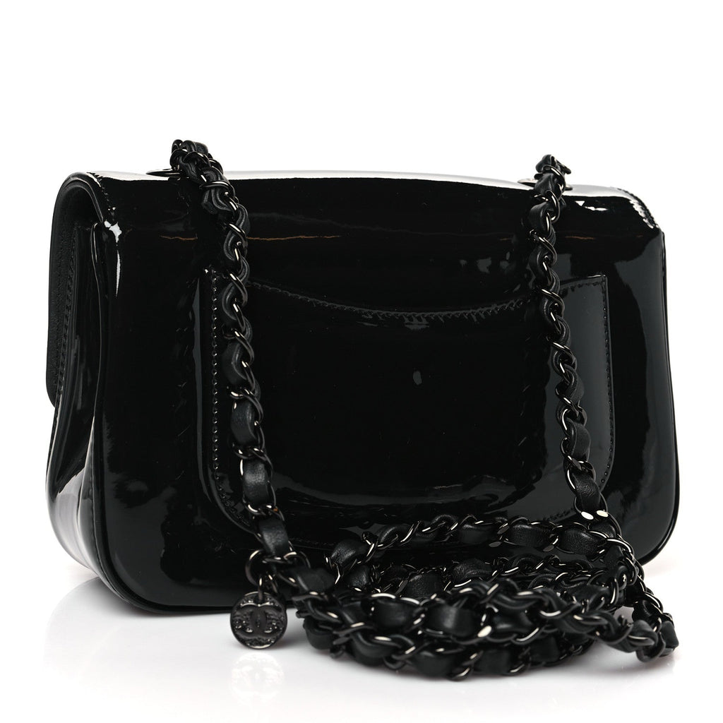 Patent Calfskin Small Camellia Flap Black
