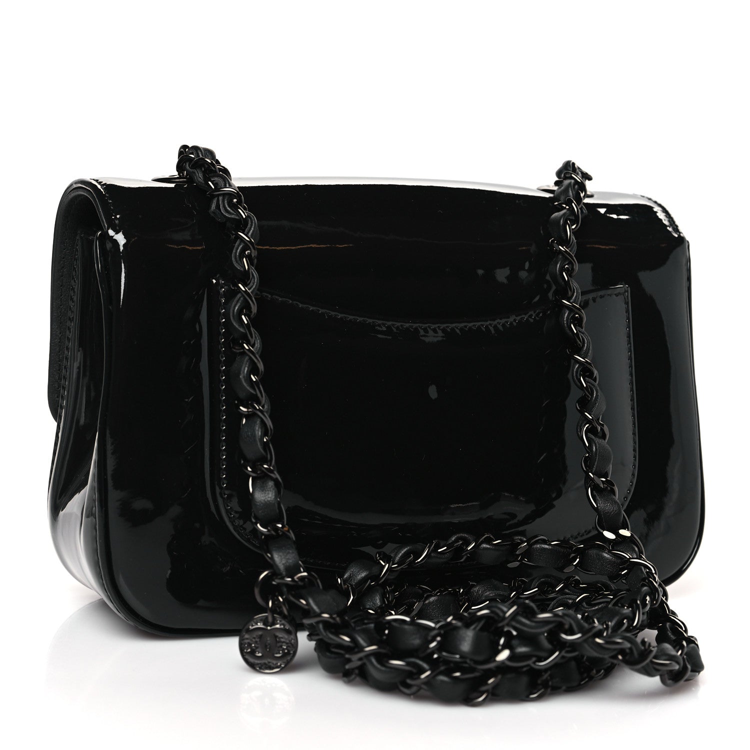 Patent Calfskin Small Camellia Flap Black