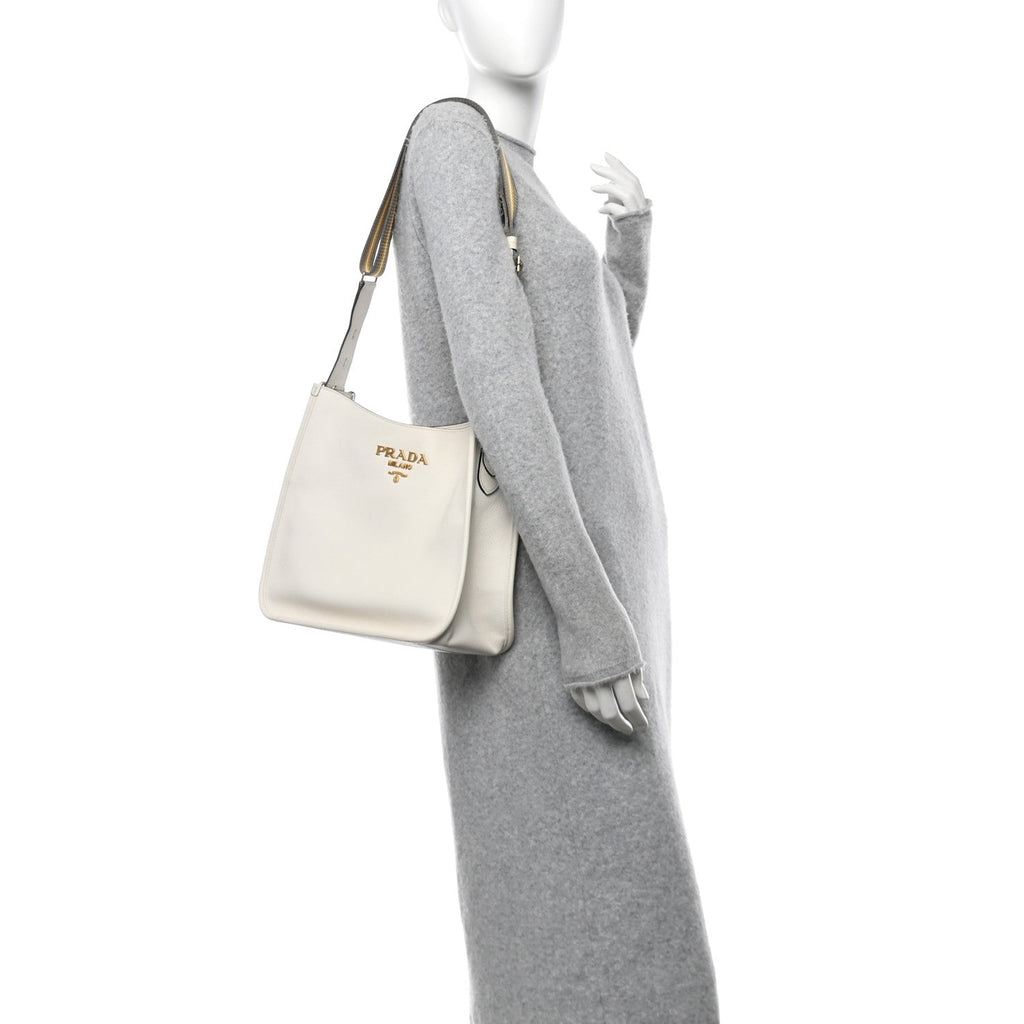 Vitello Daino Soft Hobo Messenger Bag White