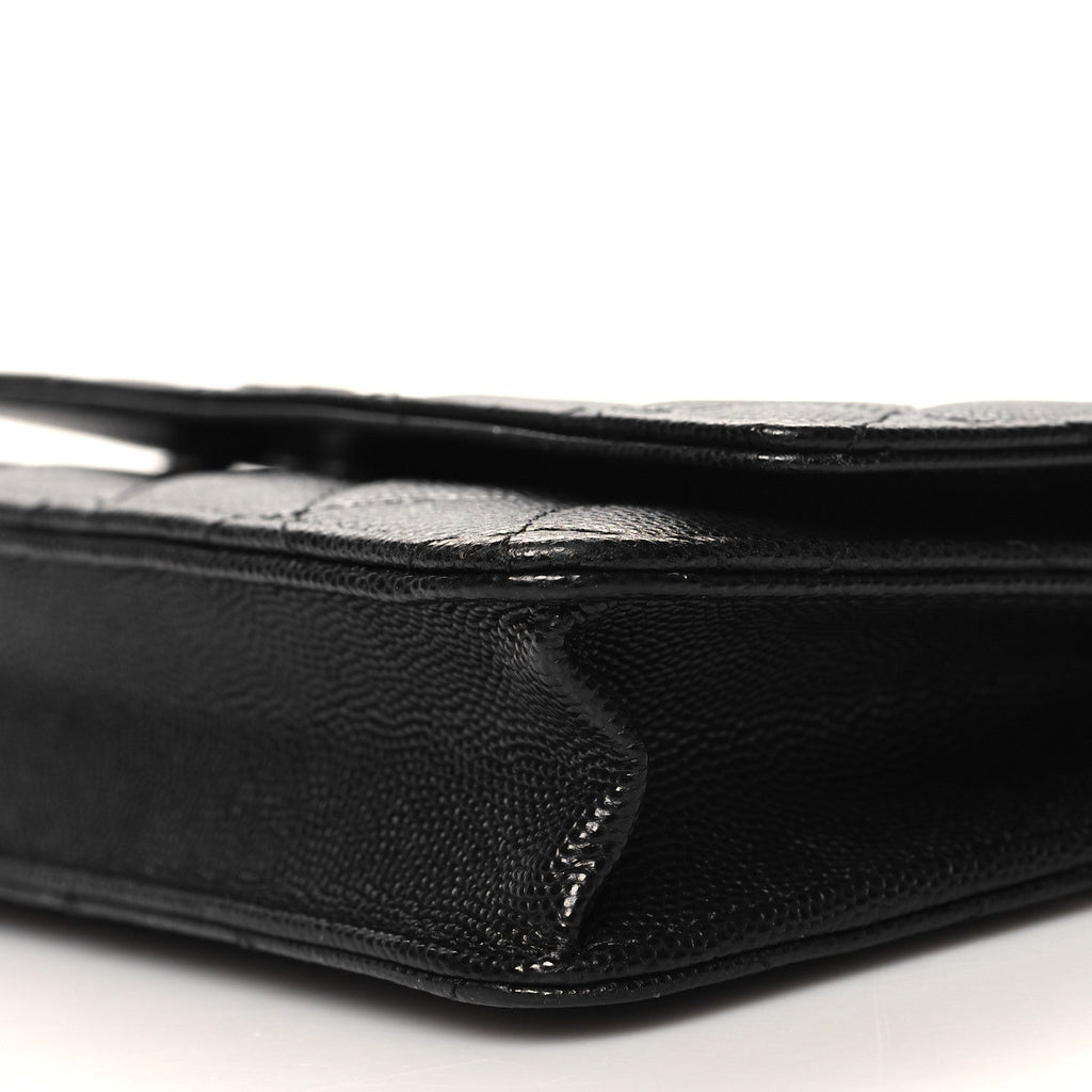 Caviar Quilted CC Logo Wallet on Chain WOC Black