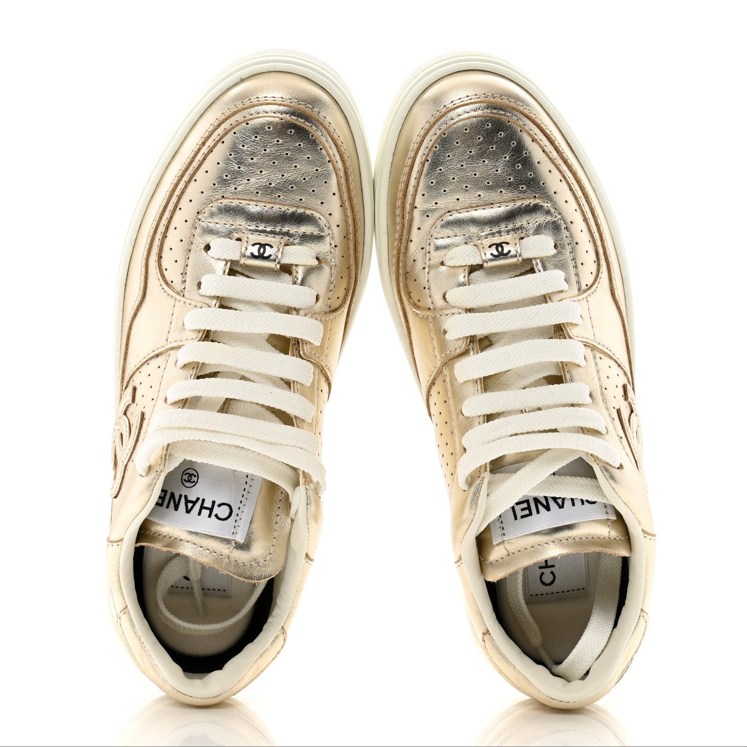 Laminated Calfskin CC Womens Sneakers 36.5 Golden