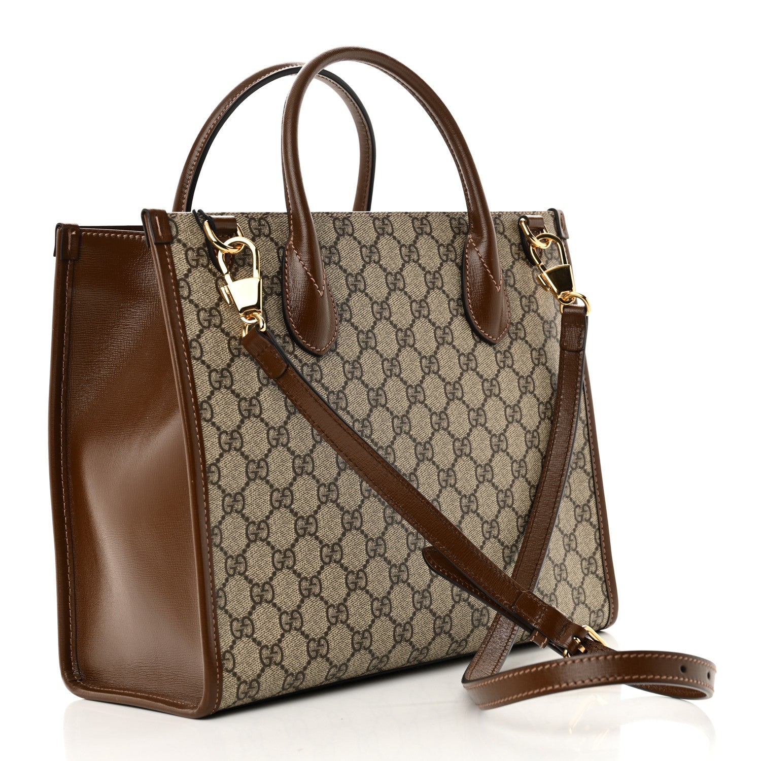 GG Supreme Monogram Azalea Calfskin Small Retro Interlocking G Tote Bag Beige Ebony Brown Sugar