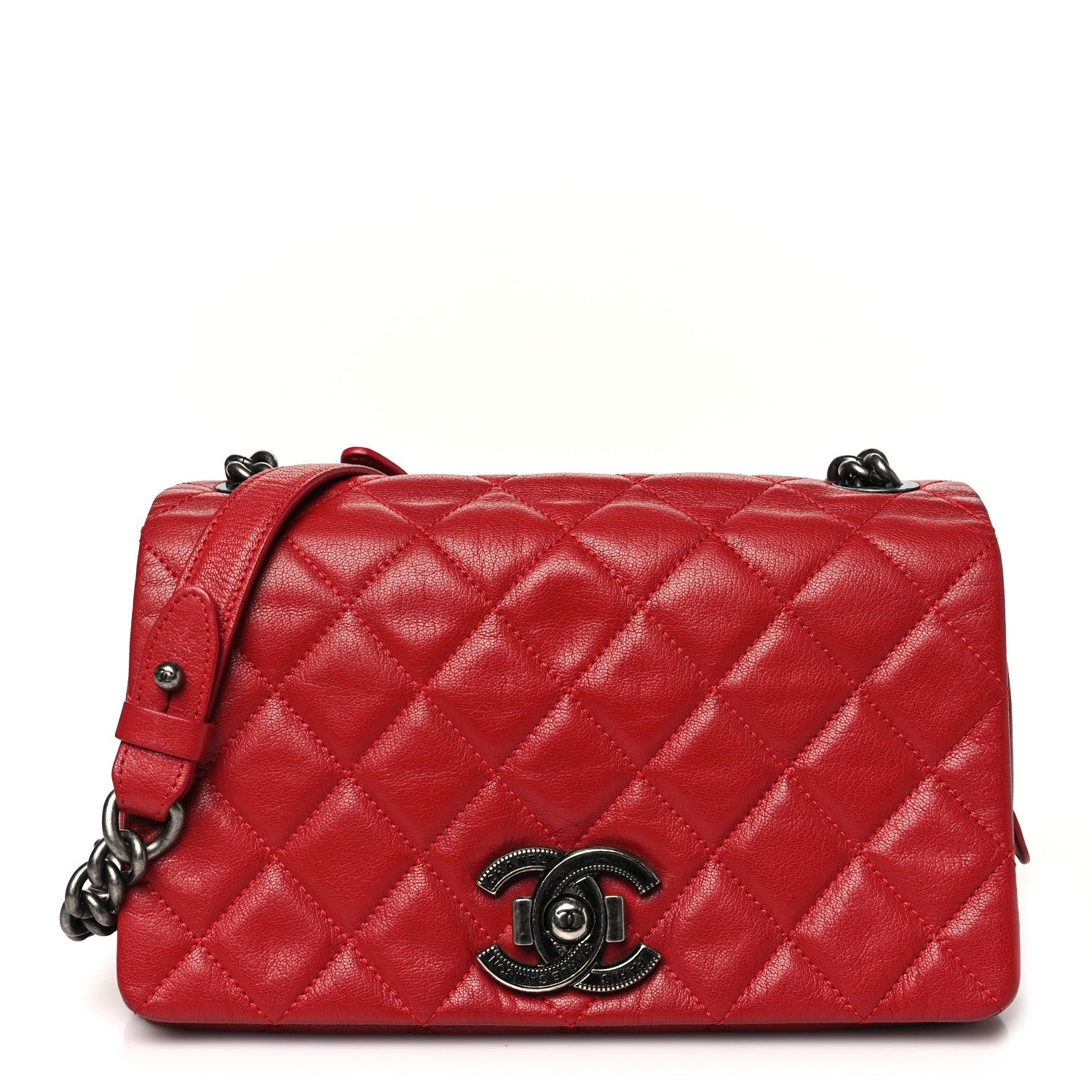 Goatskin Quilted Medium City Rock Flap Red