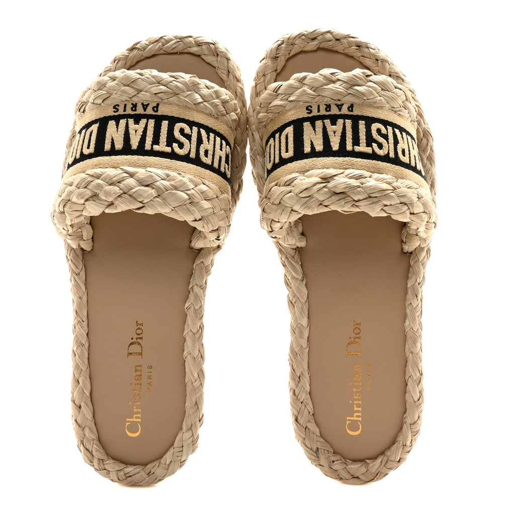 Raffia Embroidered Dway Mules Slide Sandals 37 Jute