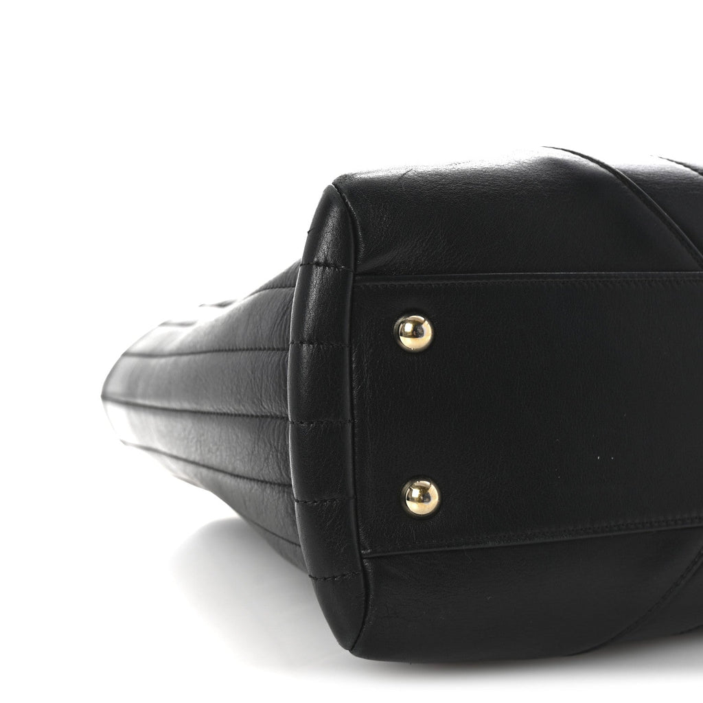 Calfskin Chevron Quilted Statement Shopping Tote Black