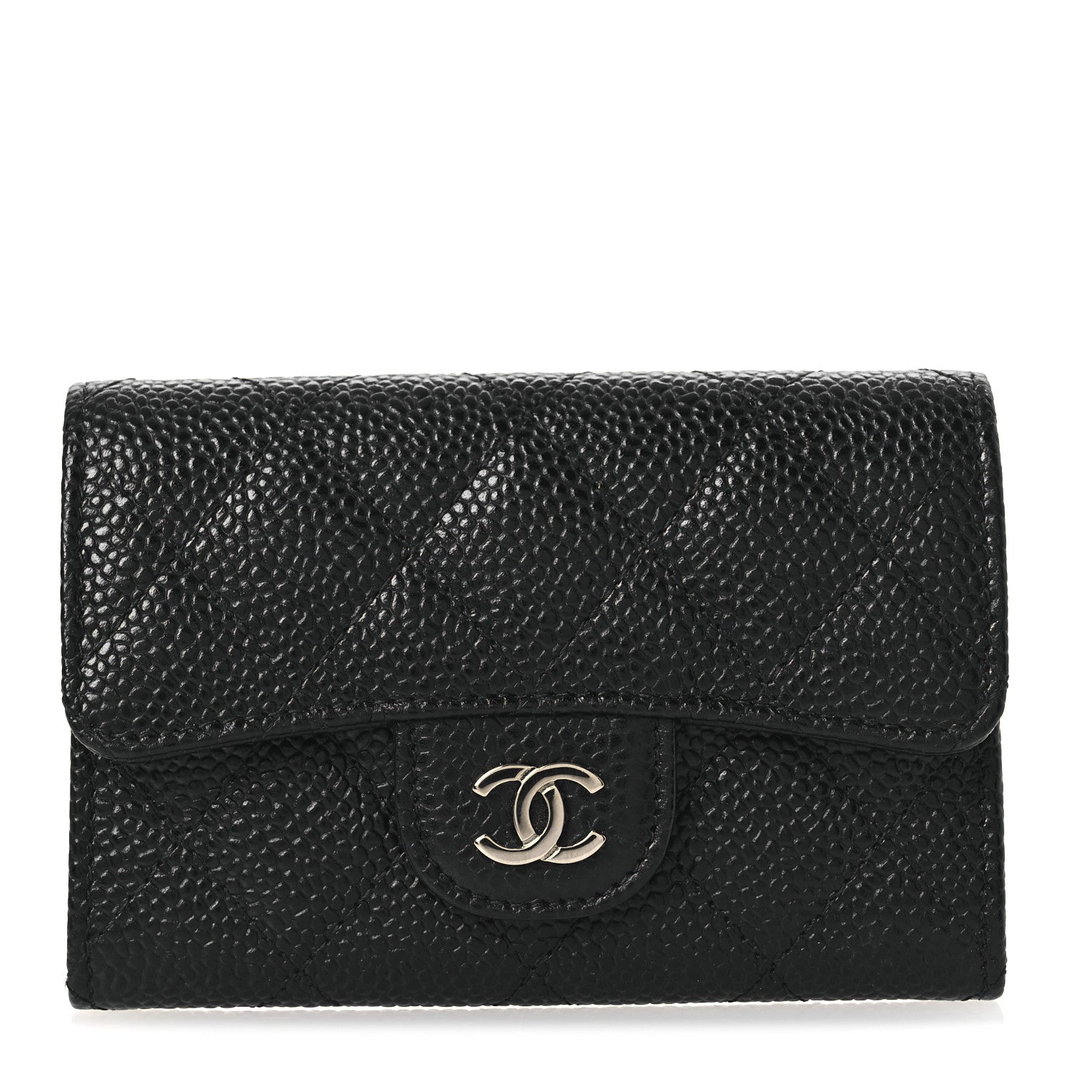 Caviar Quilted Flap  Holder Wallet Black