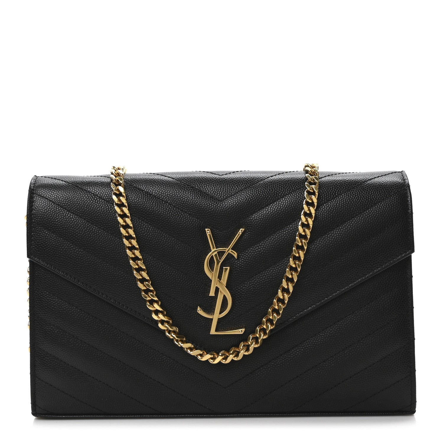 Grain De Poudre Matelasse Chevron Monogram Chain Wallet Black