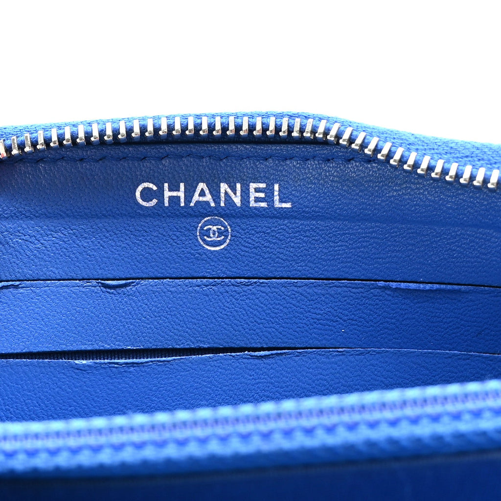 Lambskin Quilted CC Crossing Small Zip Around Wallet Blue