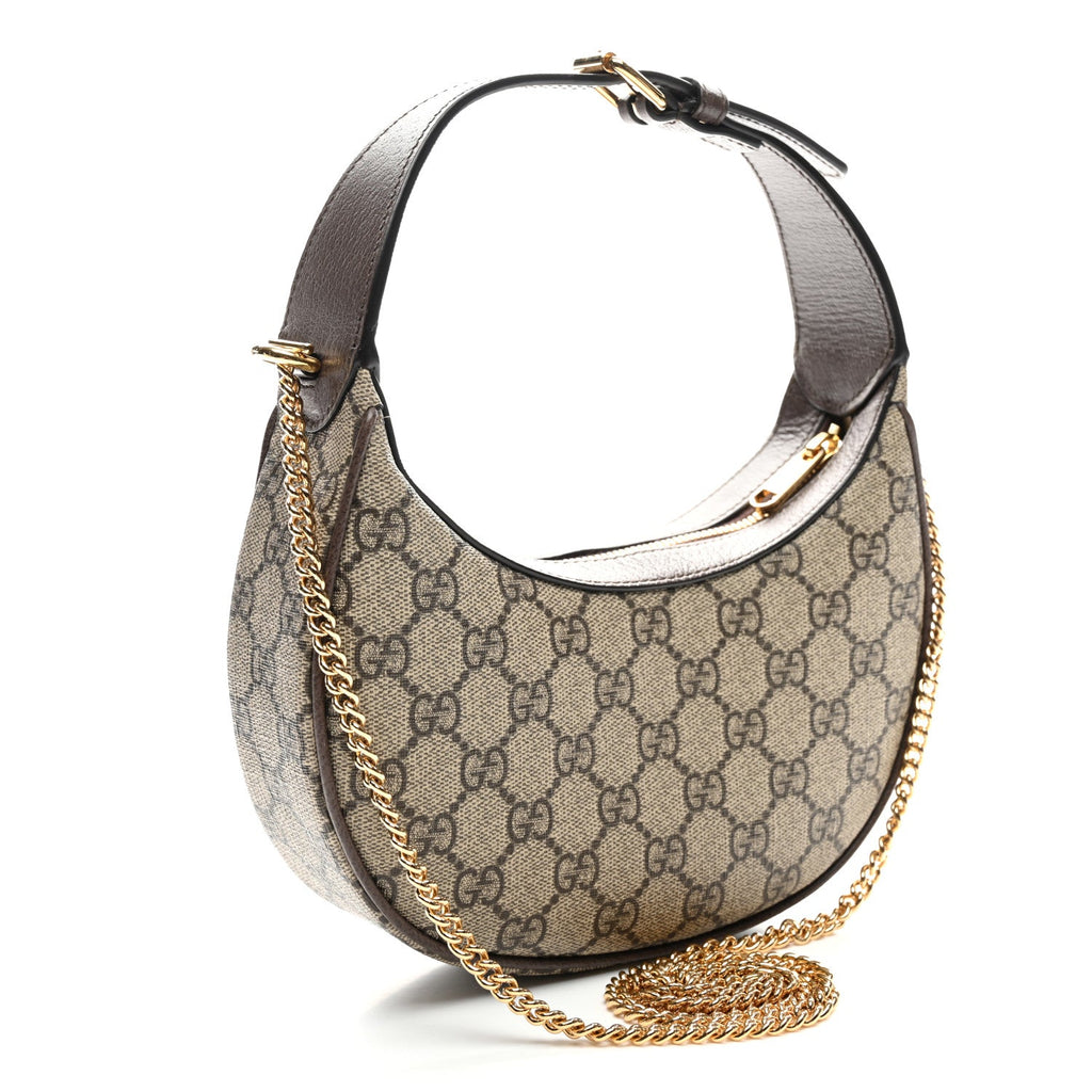 GG Supreme Monogram Textured Calfskin Small Ophidia Shoulder Bag Beige Ebony New Acero