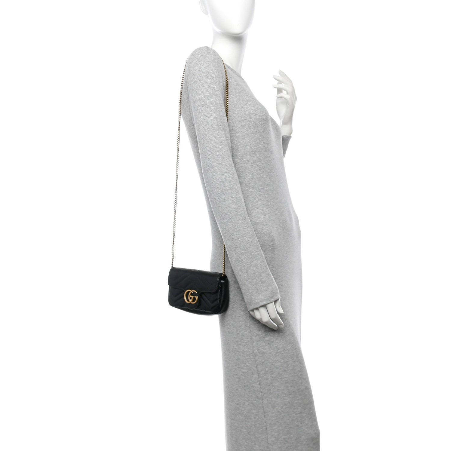Calfskin Matelasse Super Mini GG Marmont Shoulder Bag Black