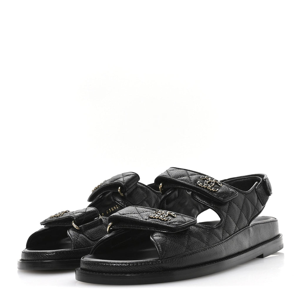Grained Calfskin Velcro Dad Sandals 38 Black
