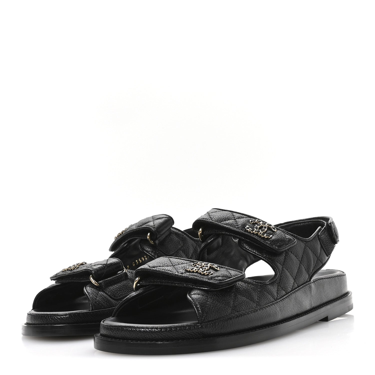 Grained Calfskin Velcro Dad Sandals 38 Black