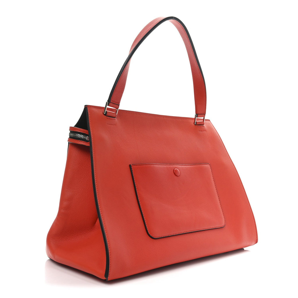 Grained Calfskin Medium Edge Shoulder Bag Vermillion