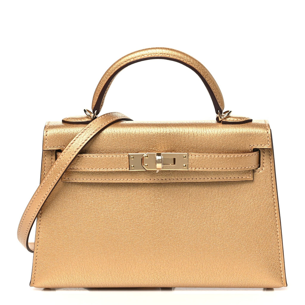 Metallic Chevre Chamkilight Mini Kelly Sellier 20 Dore