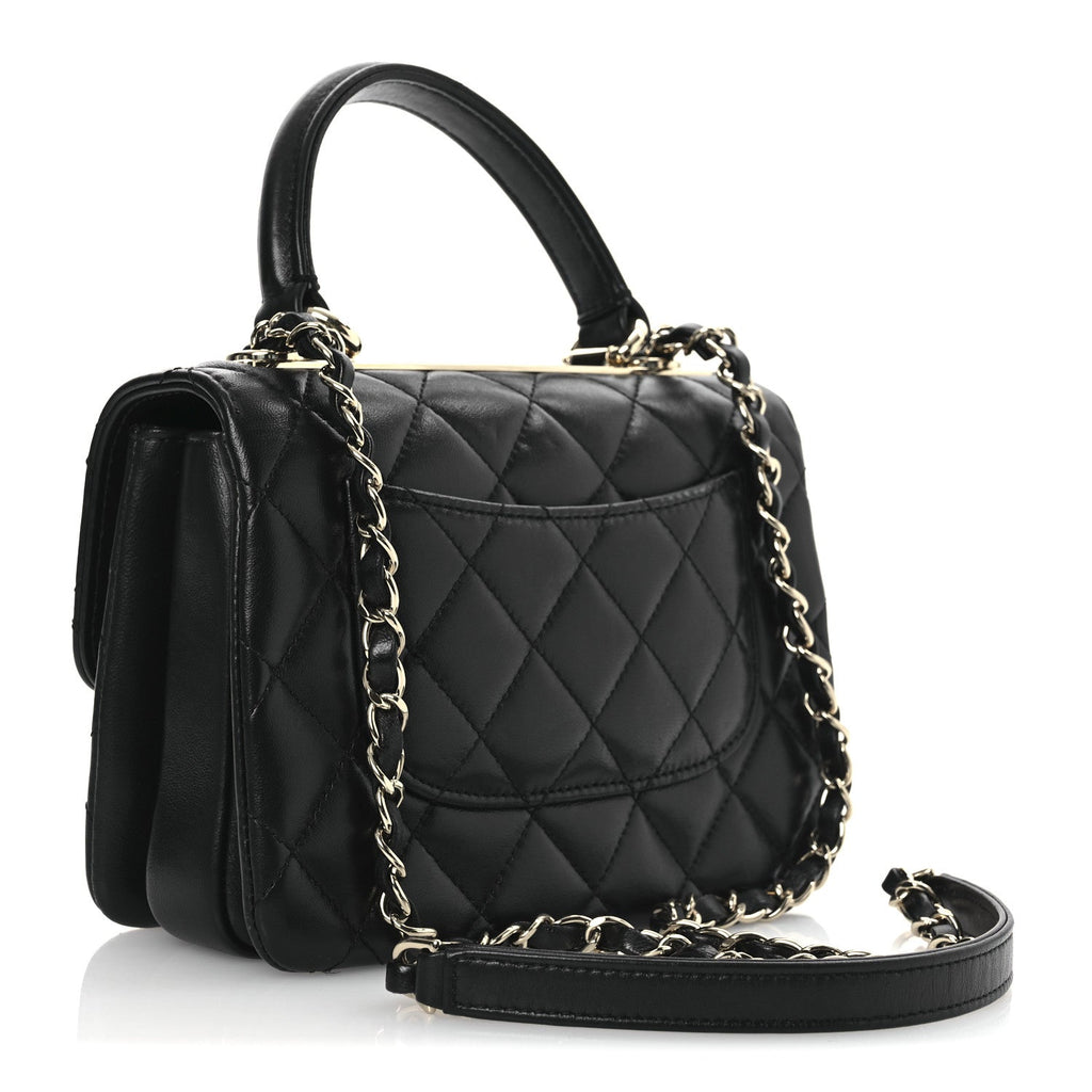 Lambskin Quilted Mini Trendy CC Dual Handle Flap Bag Black