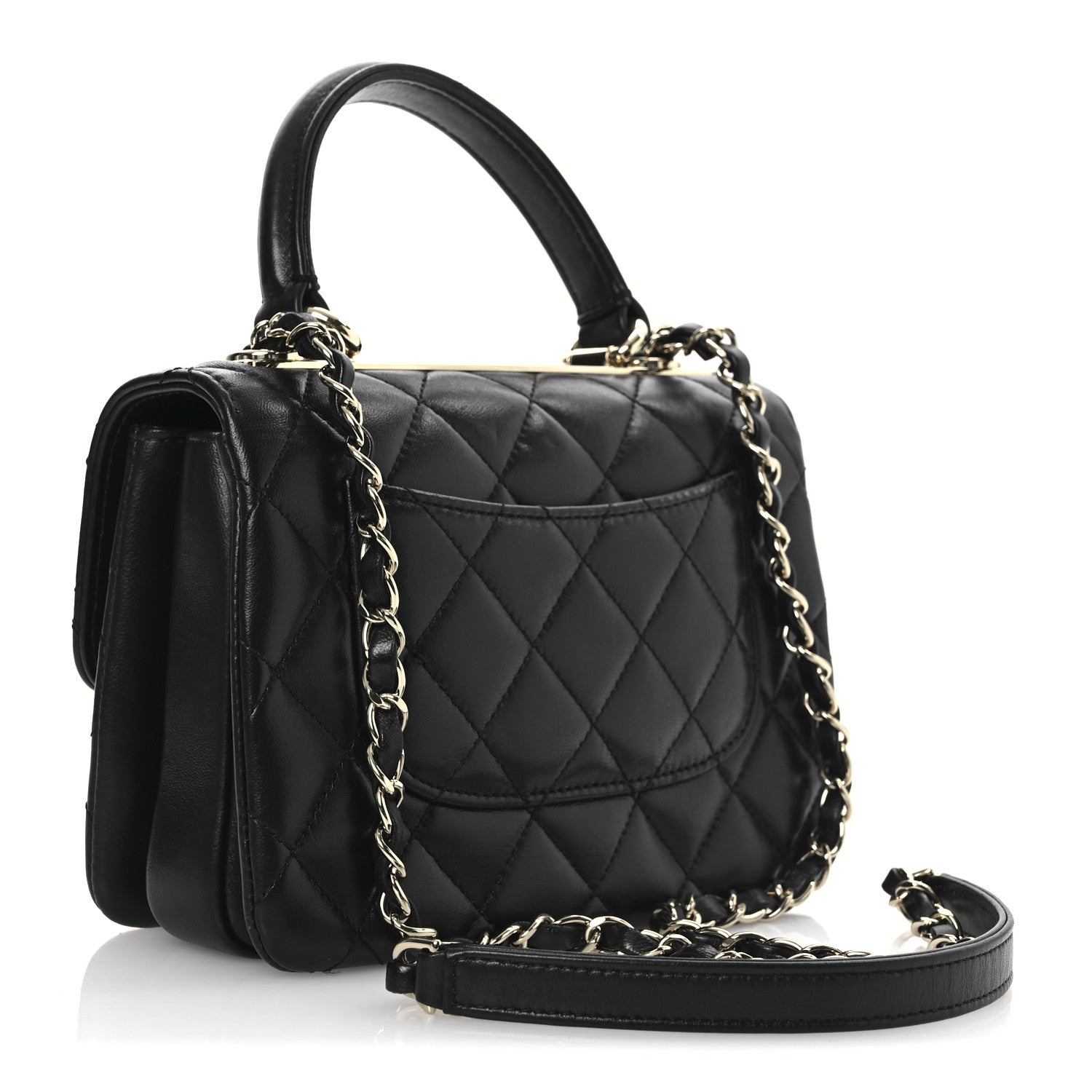 Lambskin Quilted Mini Trendy CC Dual Handle Flap Bag Black