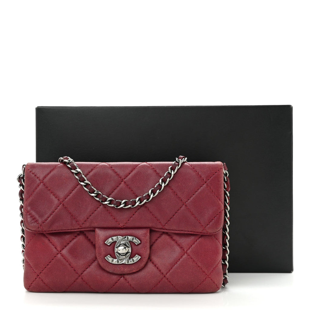 Lambskin Quilted Mini Mineral Nights Flap Crossbody Bag Dark Red