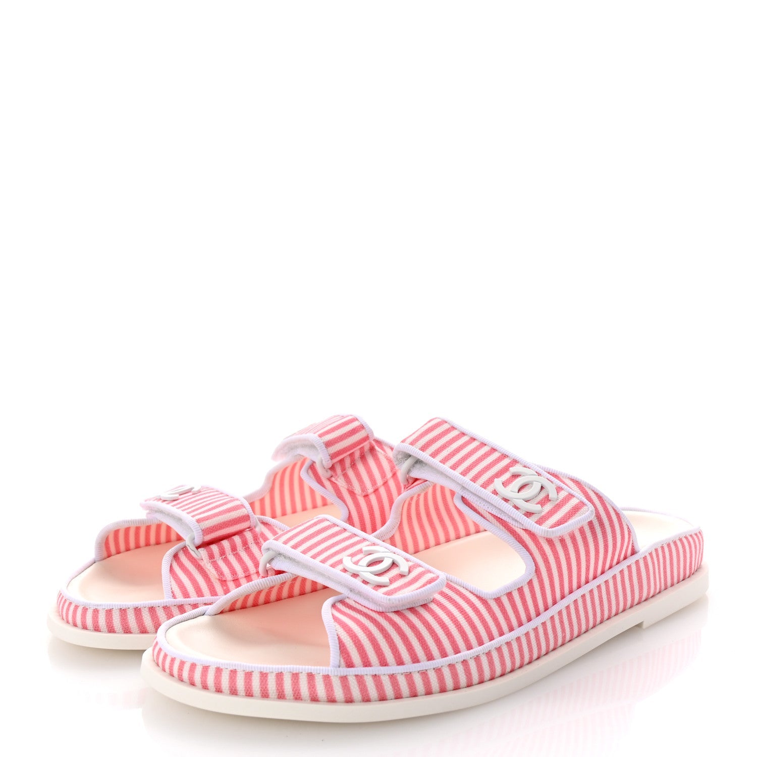 Printed Cotton Velcro Dad Flat Mules 41 White Pink
