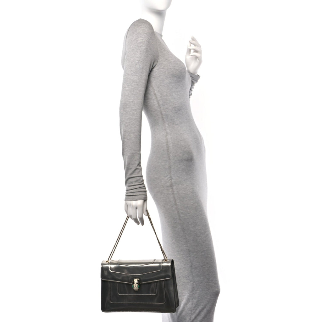 Metallic Calfskin Serpenti Forever Shoulder Bag Silver