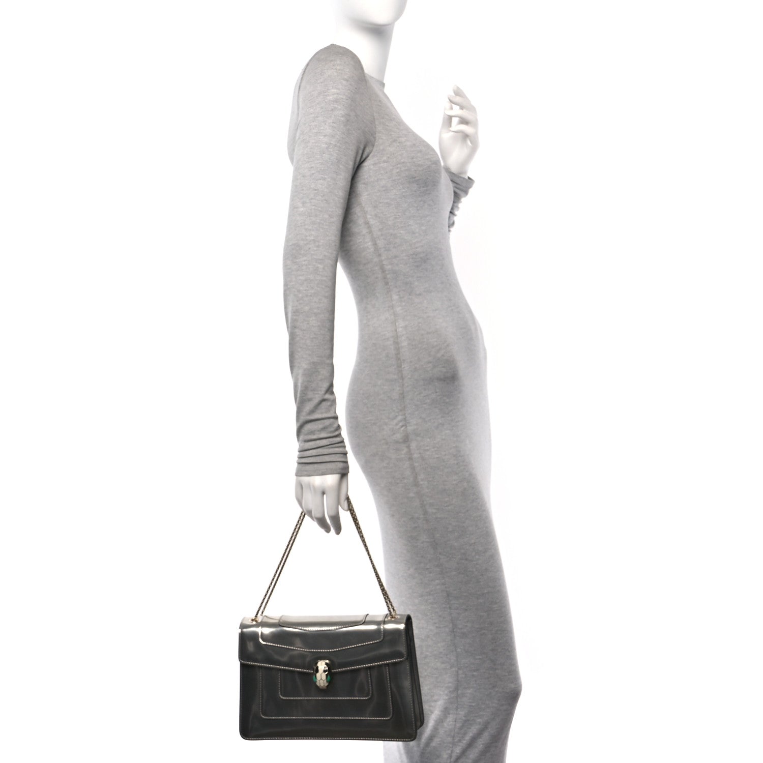 Metallic Calfskin Serpenti Forever Shoulder Bag Silver