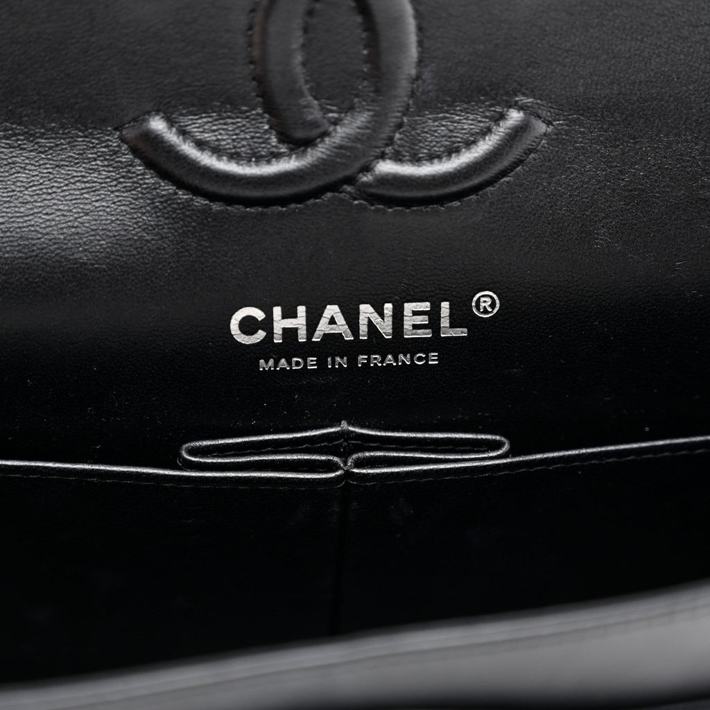 Calfskin Chevron Quilted Small Double Flap Black