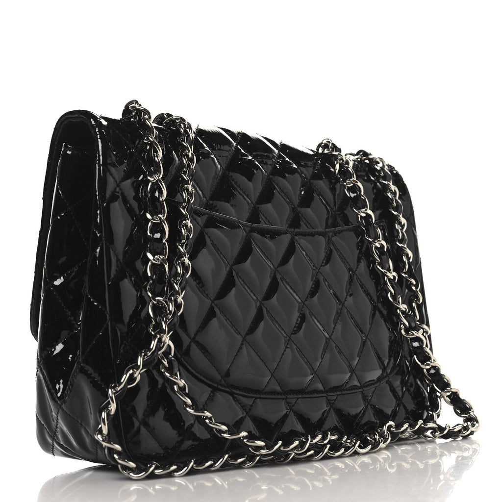 Patent Quilted Jumbo Single Flap Black