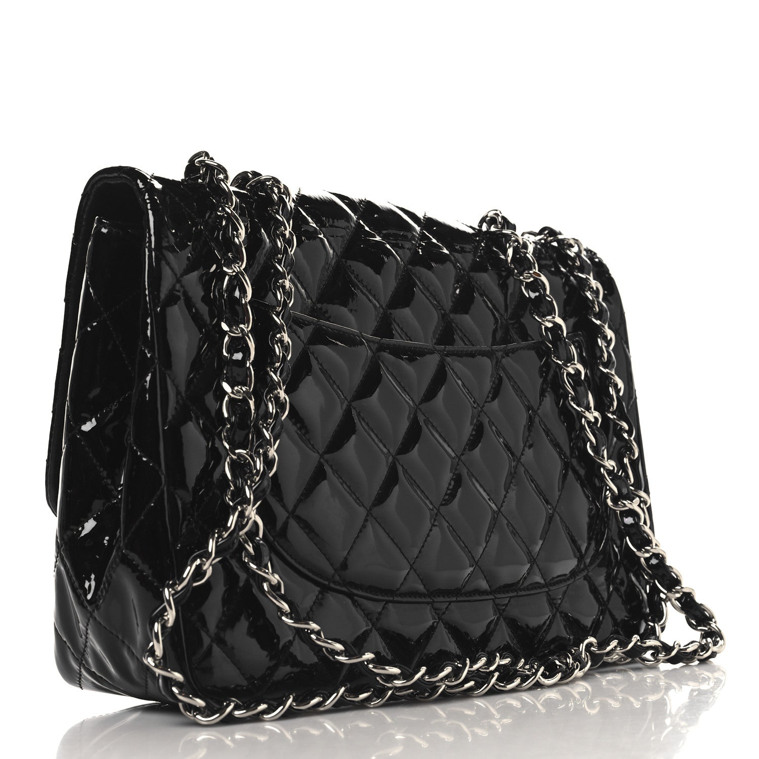 Patent Quilted Jumbo Single Flap Black