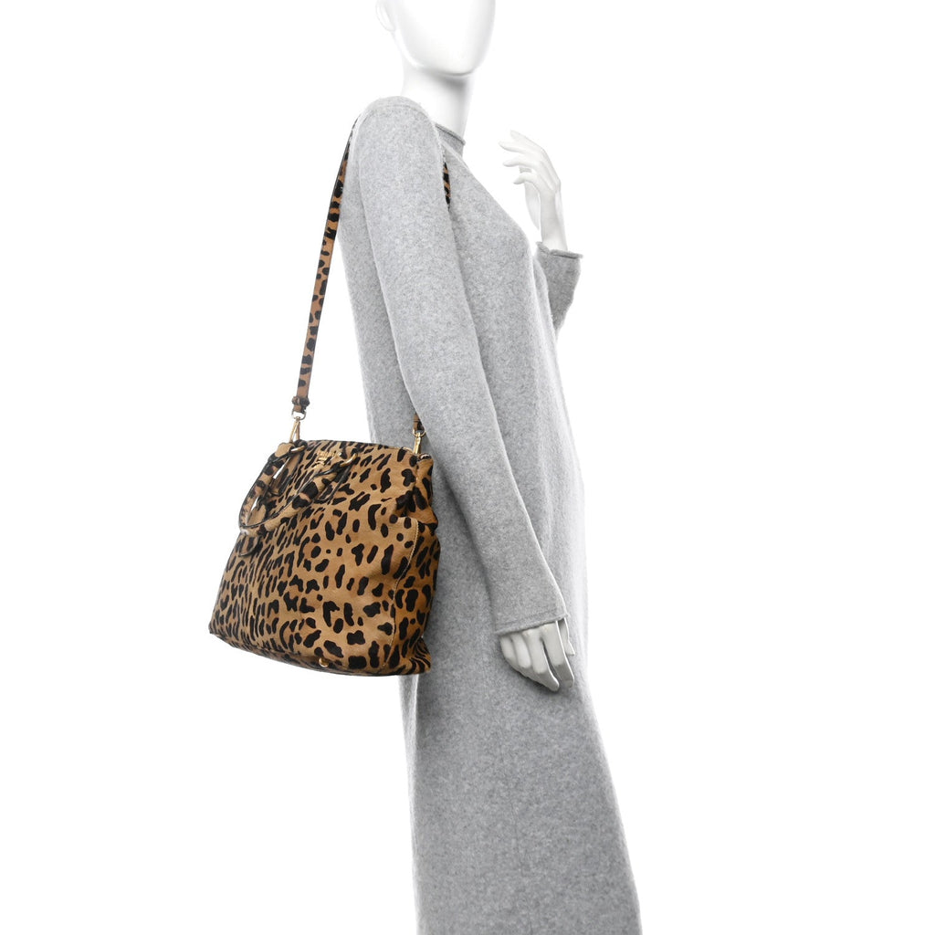 Cavallino Leopard Print Medium Galleria Double Zip Tote Miele Moro