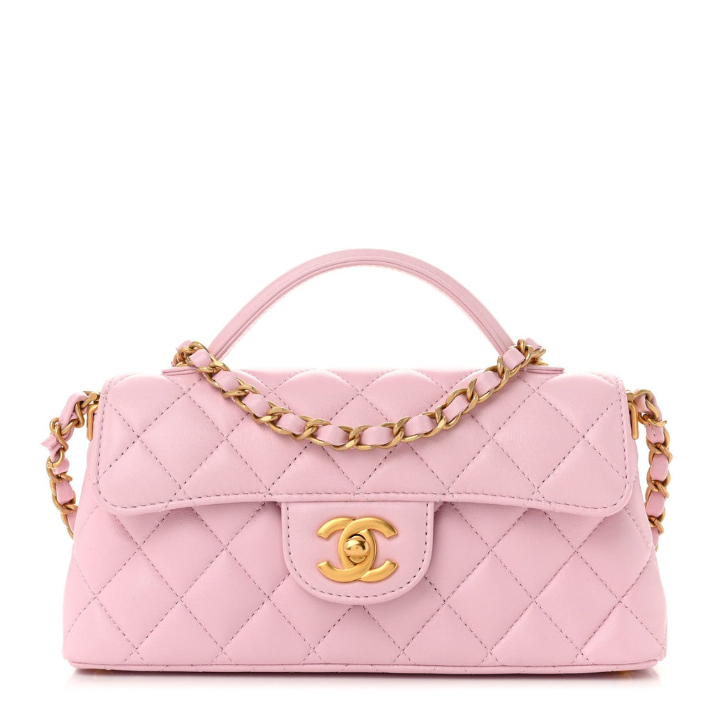 Lambskin Quilted Mini Flap Top Handle Bag Light Pink