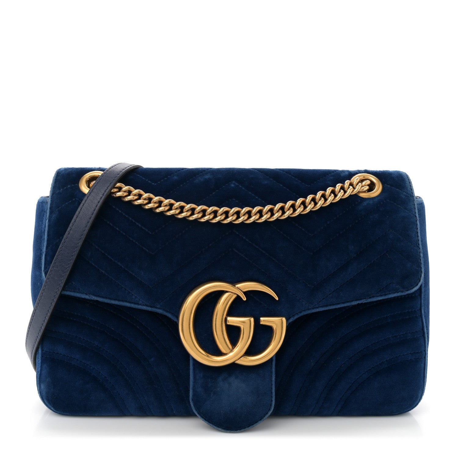 Velvet Matelasse Medium GG Marmont Shoulder Bag Cobalt Blue