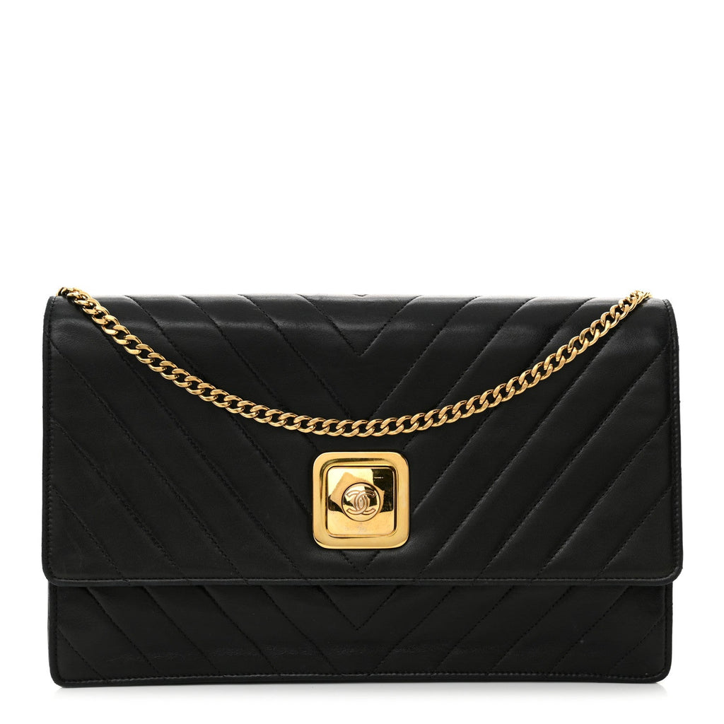 Lambskin Chevron Quilted Flap Black