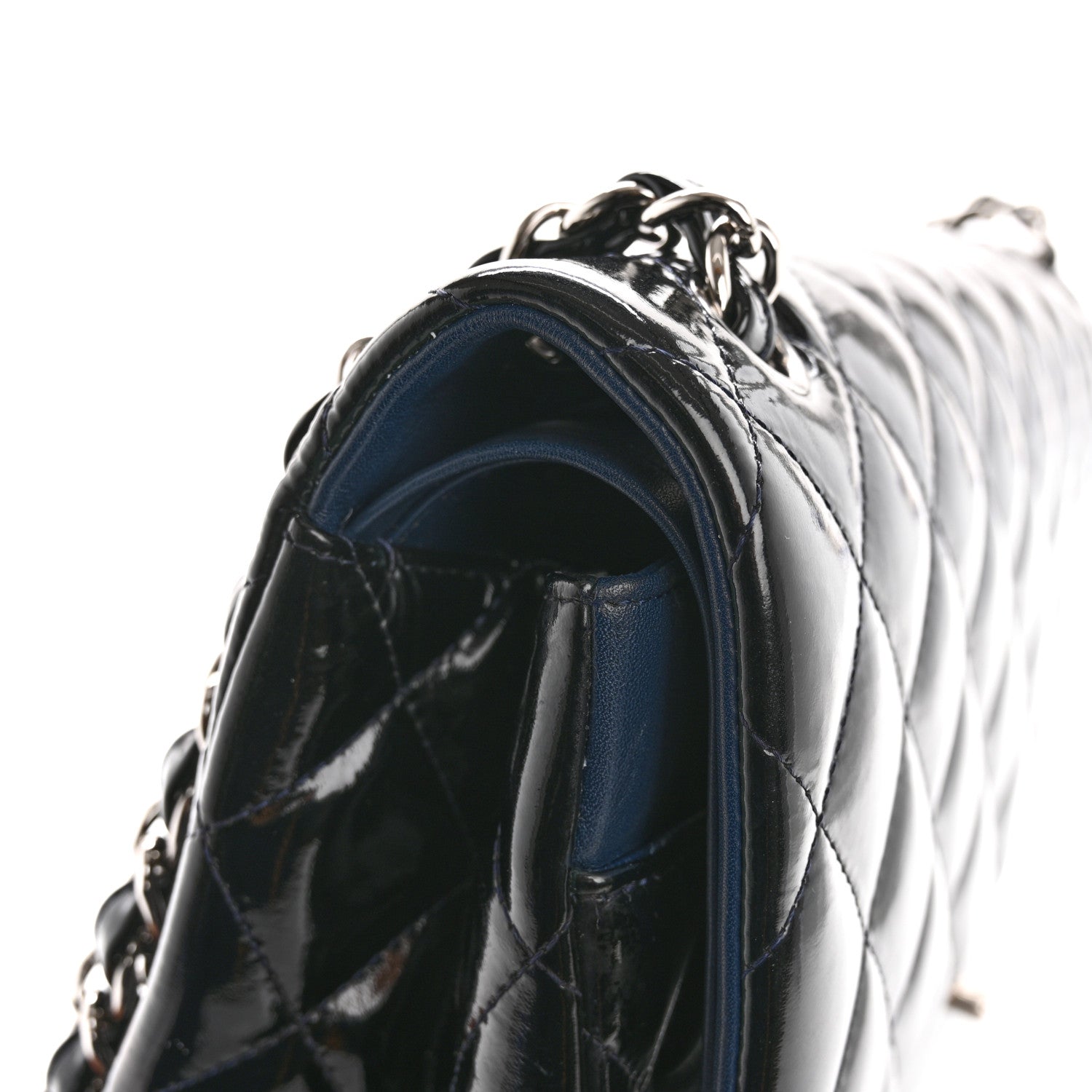 Patent Quilted Jumbo Double Flap Navy Blue