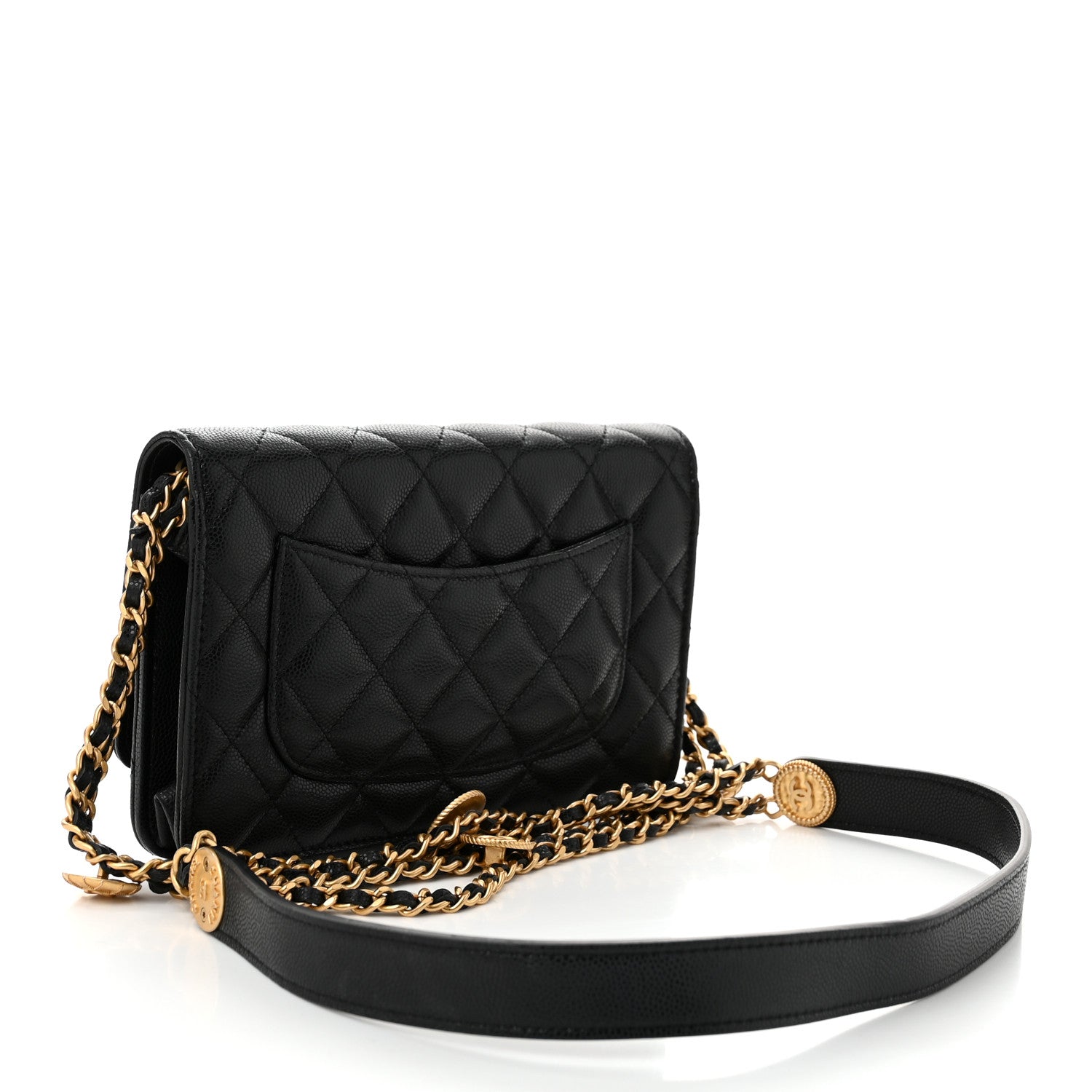 Caviar Quilted Twist Your Buttons Wallet On Chain WOC Black