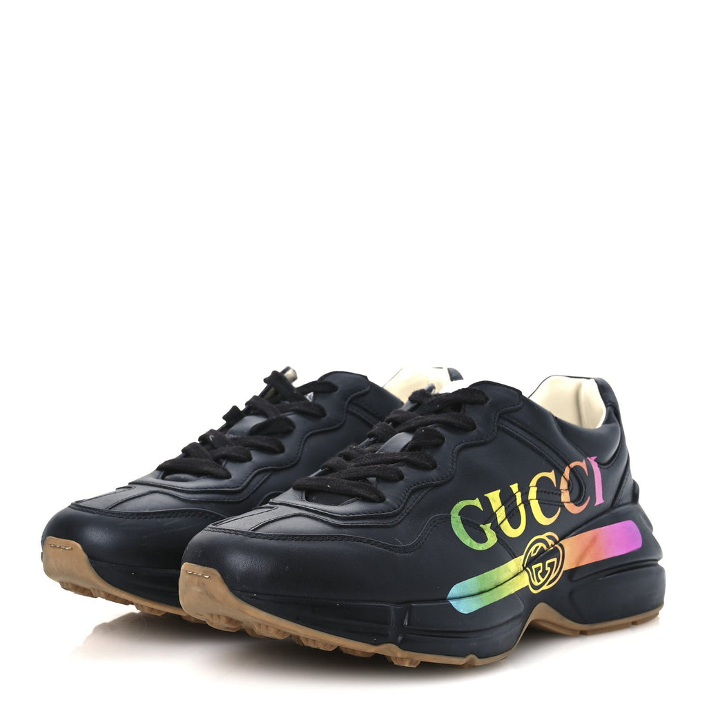 Calfskin Iridescent Logo Womens Rhyton Sneakers 38.5 Black