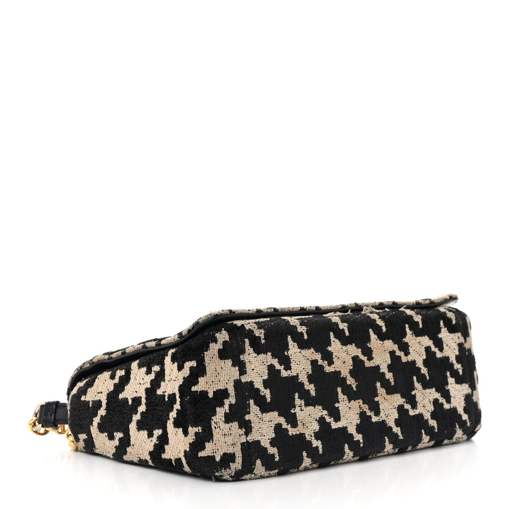 Technical Canvas Macro Houndstooth Medium Caro Bag Black White