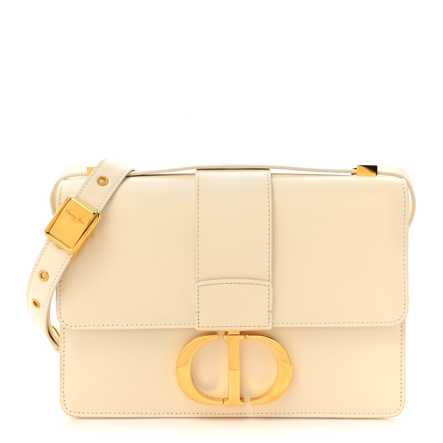 Grained Calfskin 30 Montaigne Flap Bag White