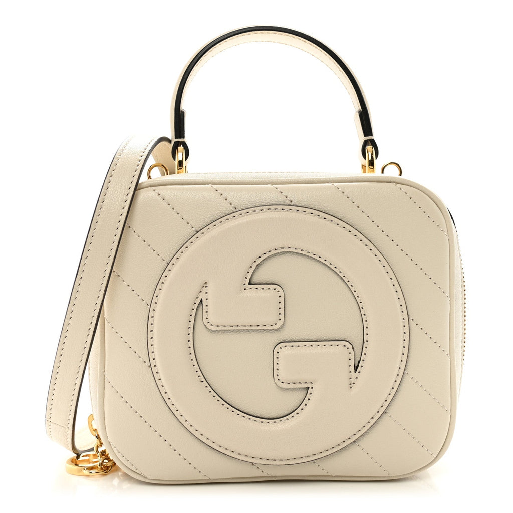 Sakai Be Green Calfskin Diagonal Stitched Blondie Top Handle Bag Mystic White