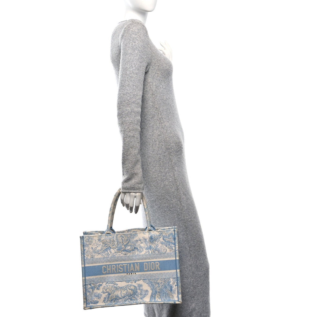 Canvas Embroidered Medium Dioriviera Toile De Jouy Book Tote Light Blue