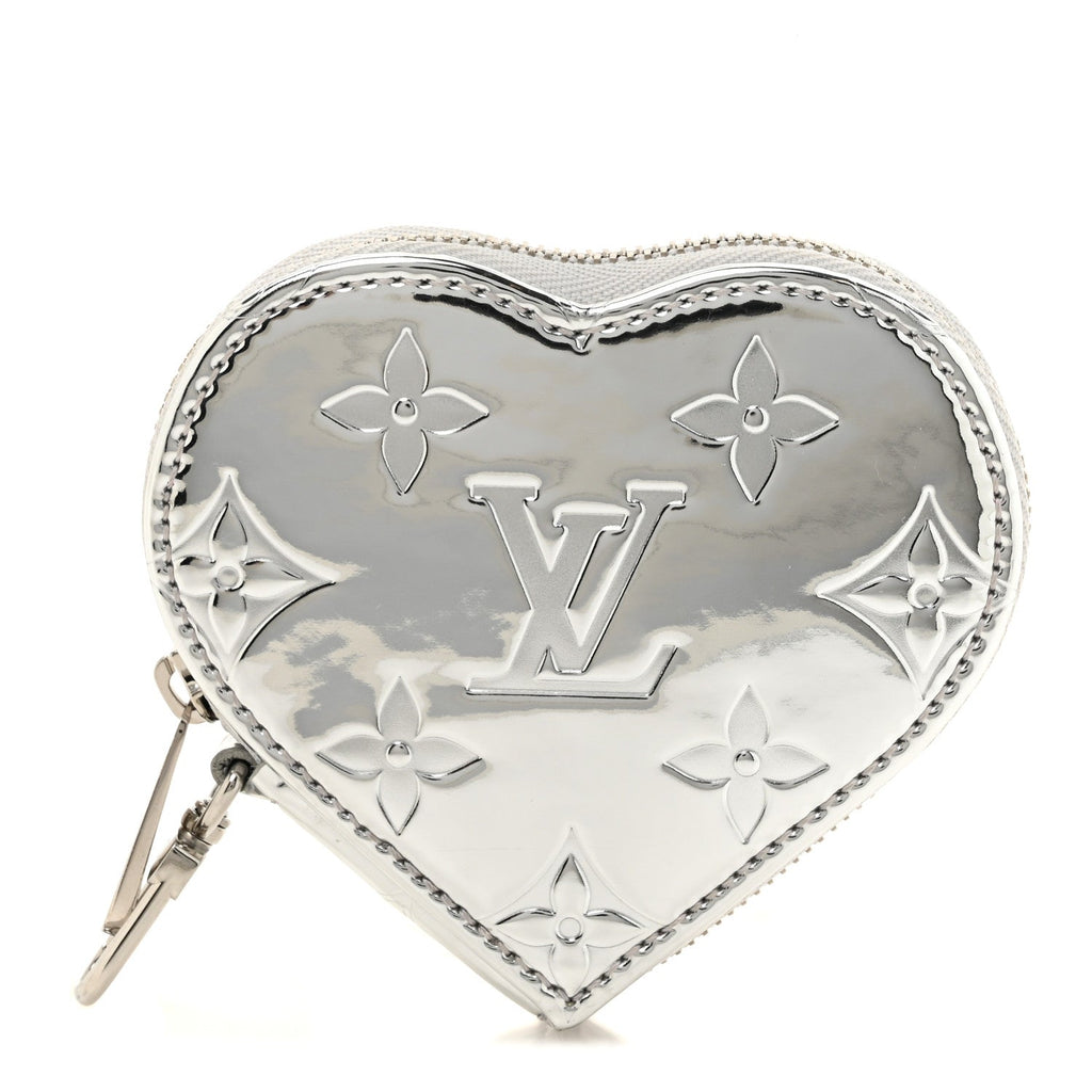 Monogram Mirror Heart Coin Purse Silver